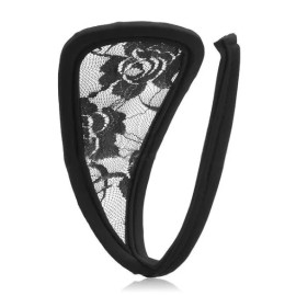STD Invisible Strapless C-String Transparent Floral Lace Black